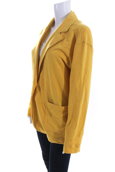 Caslon Women's Collar Long Sleeves One Button Pocket Jacket Yellow Size L