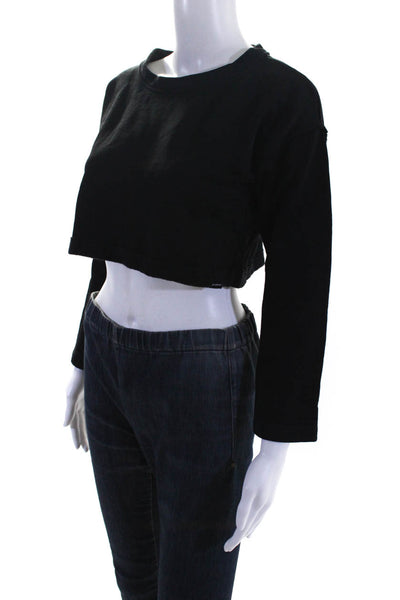 Koral Womens Cotton Round Neck Long Sleeve Pullover Cropped Top Black Size XS