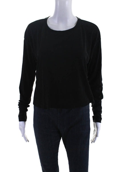 Koral Womens Back Keyhole Long Sleeve Ribbed Texture Pullover Top Black Size XS