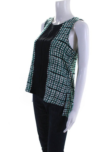 Parker Womens Silk Tie Dye Geometric Sleeveless Back Slit Tank Top Green Size XS