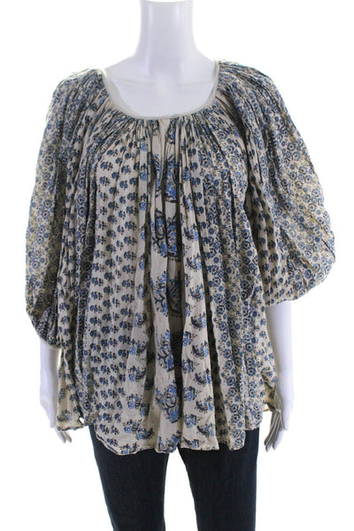 Calypso Saint Barth Womens Floral Print Buttoned Long Sleeve Blouse Beige Size 0