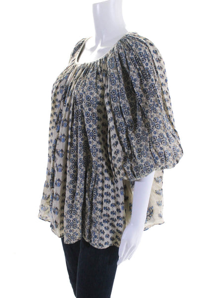 Calypso Saint Barth Womens Floral Print Buttoned Long Sleeve Blouse Beige Size 0