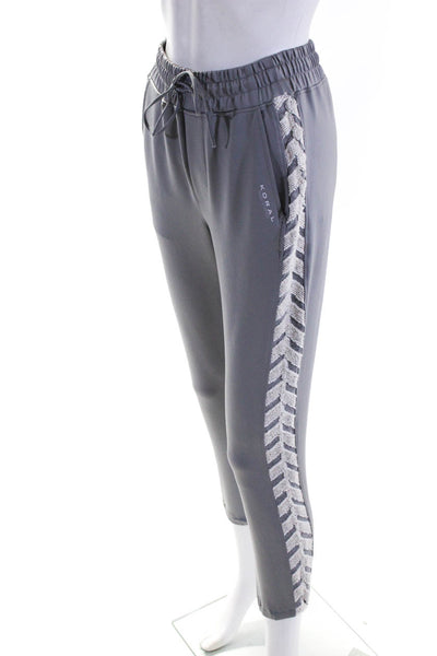 Koral Womens Embroidered Stripe Drawstring Elastic Jogger Pants Gray Size XS