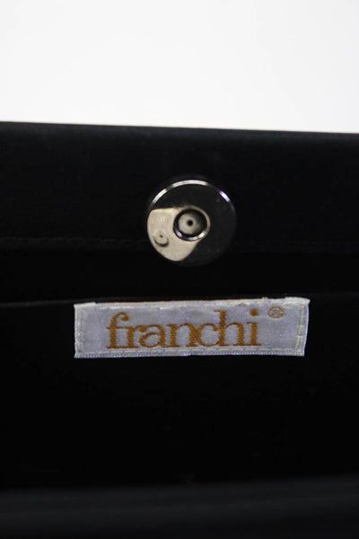 Franchi Womens Jeweled Buckled Snapped Buttoned Shoulder Clutch Handbag Black