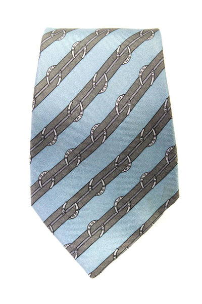 Hermes Mens Silk Striped Classic Necktie Blue