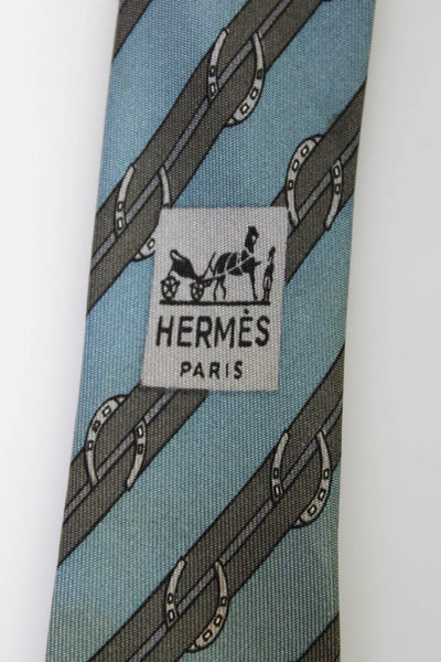 Hermes Mens Silk Striped Classic Necktie Blue