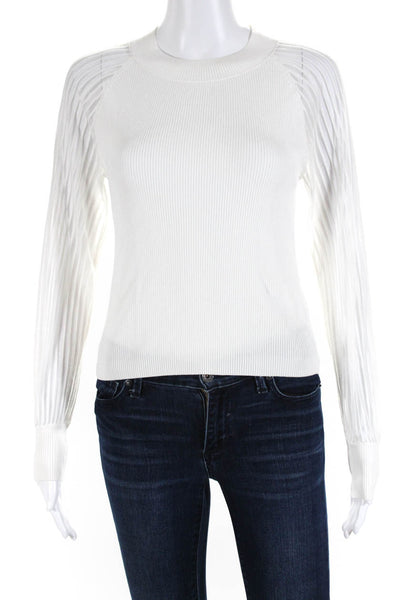 Club Monaco Womens Sheer Striped Long Sleeved Round Neck Blouse White Size XS
