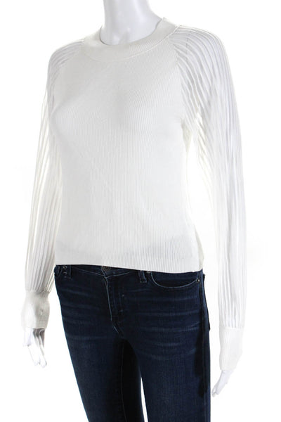 Club Monaco Womens Sheer Striped Long Sleeved Round Neck Blouse White Size XS