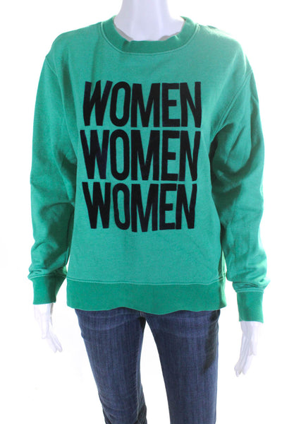 Sandro Womens Long Sleeves Crew Neck Pullover Sweatshirt Green Cotton Size 1