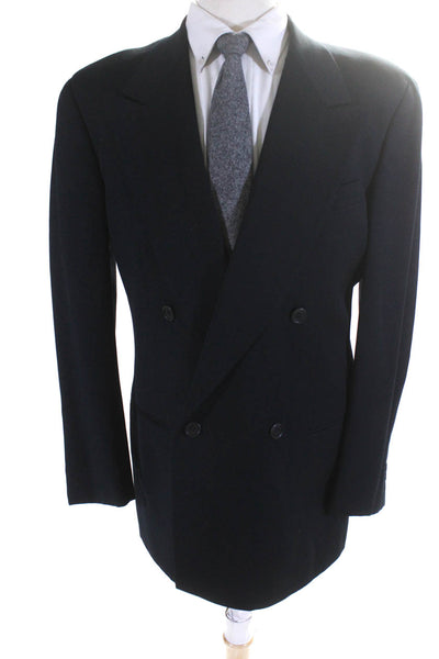 Mani Mens Wool Peaked Lapel Double Breasted Long Sleeve Blazer Navy Blue Size 40