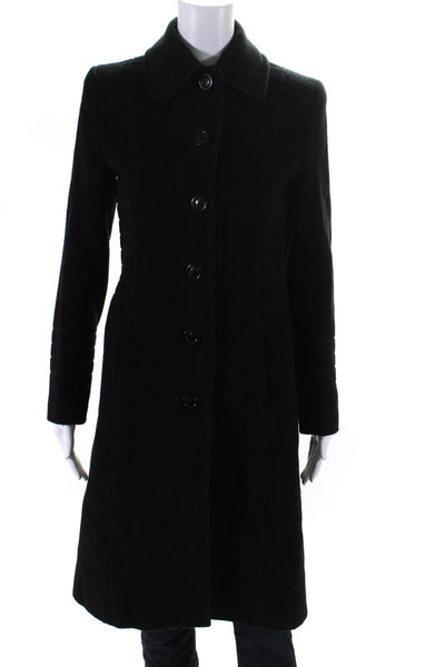 Steve by Searle Womens Crew Neck Button Down Coat Black Wool Size Petite