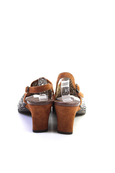 Audley Women's Open Toe Mesh Buckle Wedge Heels Sandals Brown Size 6.5
