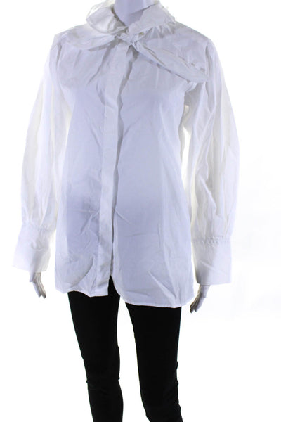 Sara Roka Womens Cotton Ruffled Collar Long Sleeve Button Up Top White Size 42IT