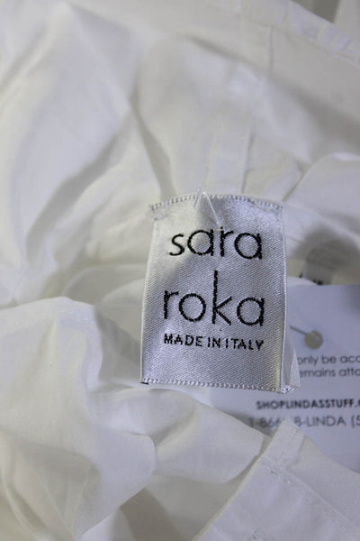 Sara Roka Womens Cotton Ruffled Collar Long Sleeve Button Up Top White Size 42IT
