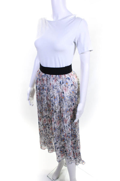 Elan Womens Chiffon Floral Elastic Waist Pull On A-Line Maxi Skirt White Size S