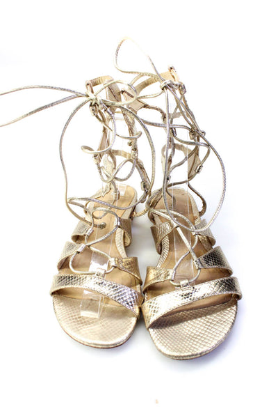 Schutz Womens Metallic Leather Strappy Gladiator Flats Sandals Gold Size 7B