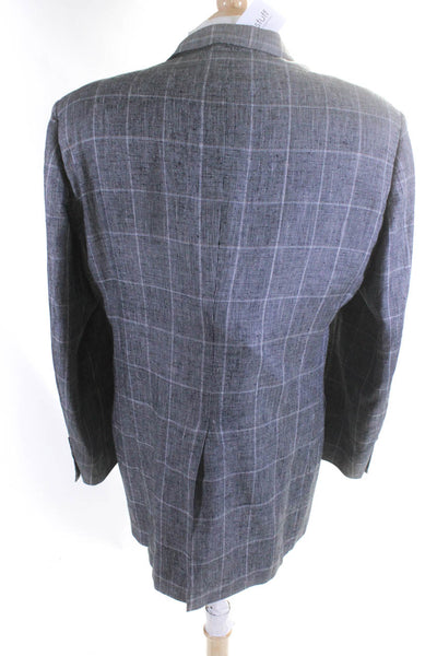 Hart Schaffner Marx Men's Collar Long Sleeves Lined Jacket Gray Plaid Size 42
