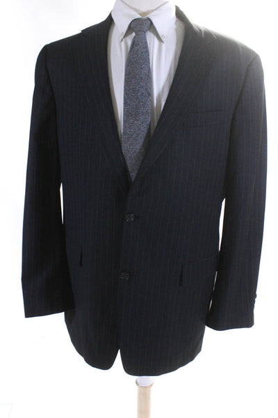 Hart Schaffner Marx Men's Collar Long Sleeves Lined Stripe Jacket Black Size 42