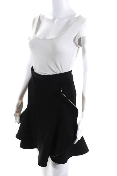 Givenchy Womens A Line Ruffled Hem Slit Knee Length Skirt Black Cream Size 38