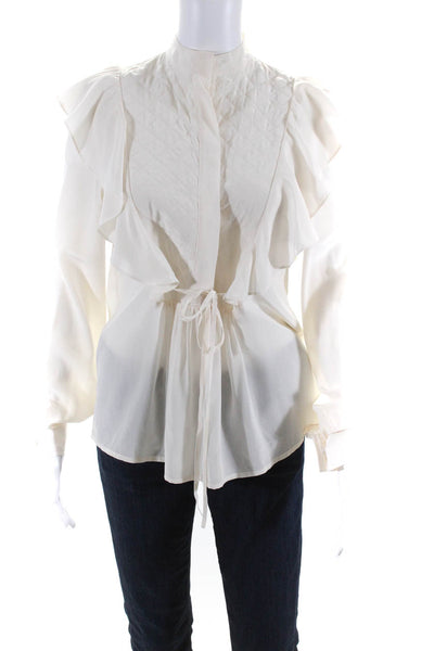 Givenchy Womens 100% Silk Quilted Ruffled Long Sleeved Blouse Cream Size 38