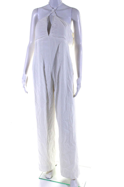 Rag & Bone Women's V-Neck Sleeveless Strappy Wide Leg Jumpsuit White Size 4