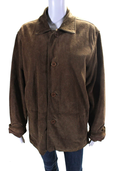 Amalfi Womens Long Sleeve Button Front Collared Suede Jacket Brown Size Small
