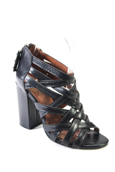Ash Womens Back Zip Block Heel Intertwined Strappy Sandals Black Leather Size 35
