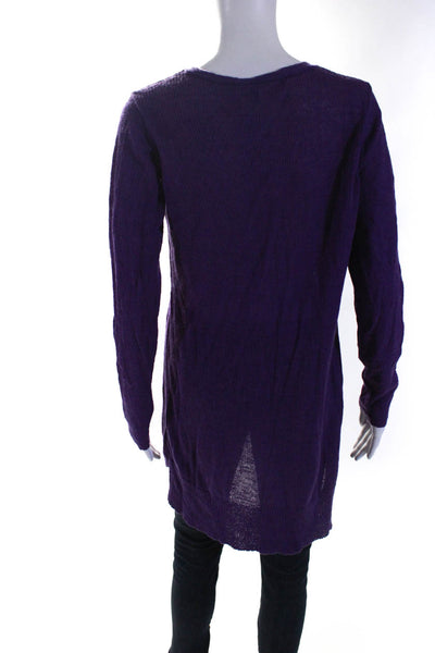 Eileen Fisher Womens Thin Knit Ribbed V Neck Tunic Sweater Purple Size XL