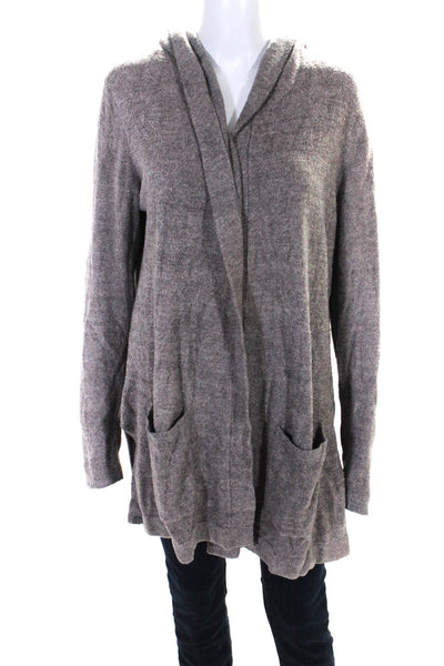 Barefoot Dreams Womens Long Sleeve Hooded Knit Open Cardigan Sweater Brown XL