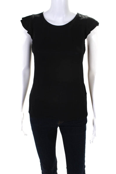 Joie Womens Pleated Cap Sleeve Scoop Neck Silk Shirt Black Size 2XS