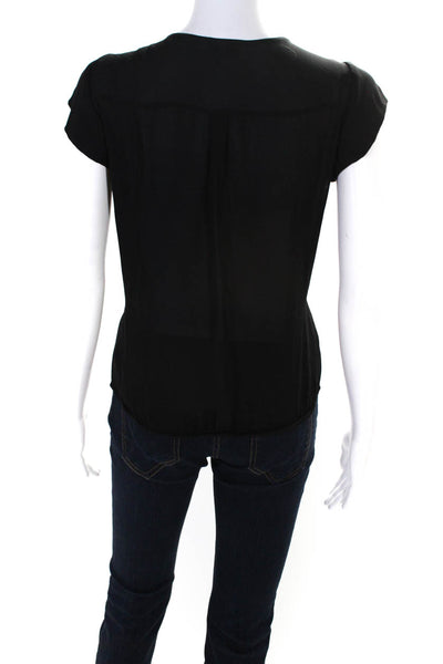 Joie Womens Short Sleeve V Neck Boxy Silk Shirt Black Size Extra Small