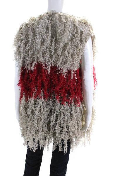 Ella Moss Womens Open Knit Fringe Sweater Vest White Red Size Extra Small