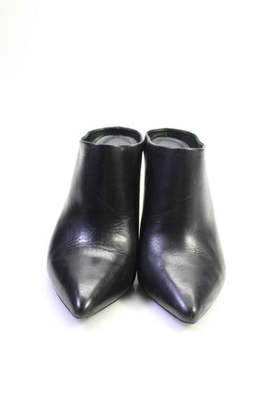 Pour la Victoire Womens Clear Heel Pointed Toe Mules Pumps Black Leather 8.5