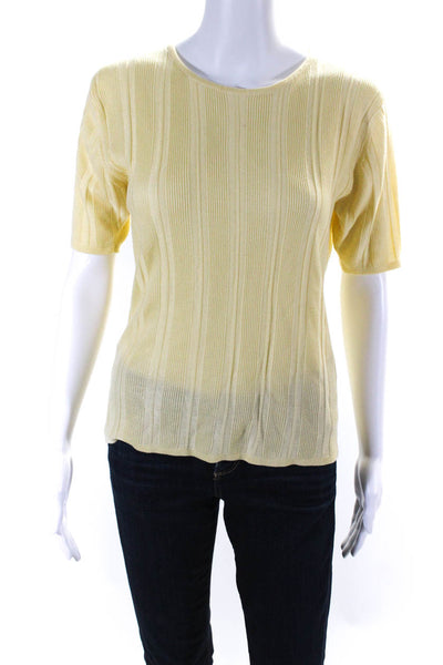 Crystal Kobe Womens Ribbed Crew Neck Short Sleeve Sweater Yellow Size Medium