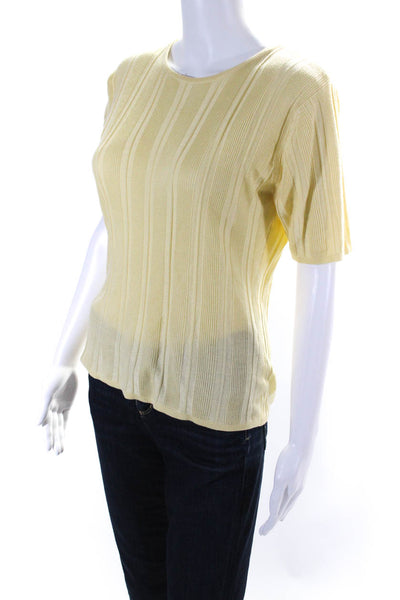 Crystal Kobe Womens Ribbed Crew Neck Short Sleeve Sweater Yellow Size Medium