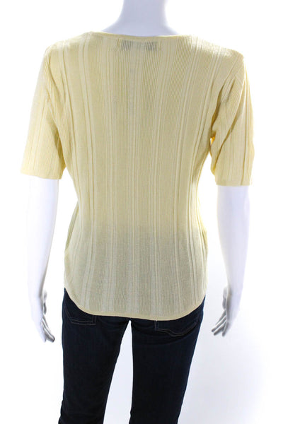 Crystal Kobe Womens Ribbed Crew Neck Short Sleeve Sweater Yellow Size Medium