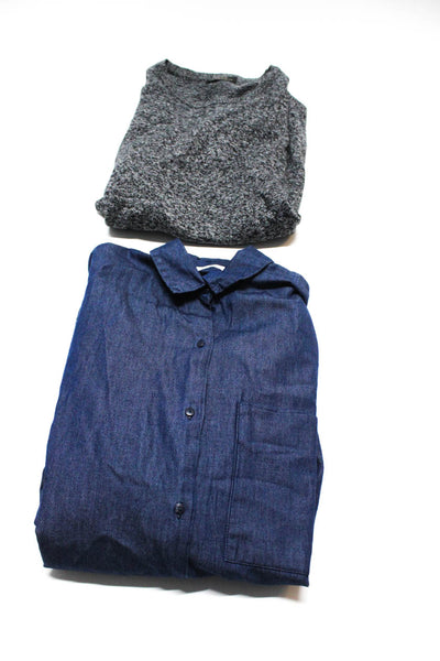 Zara Womens Button Up Collared Shirt Crew Neck Sweater Blue Small Medium Lot 2