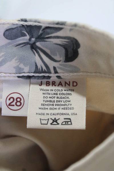 J Brand Womens Mid Rise Floral Cropped Jeans Off White Gray Cotton Size 28