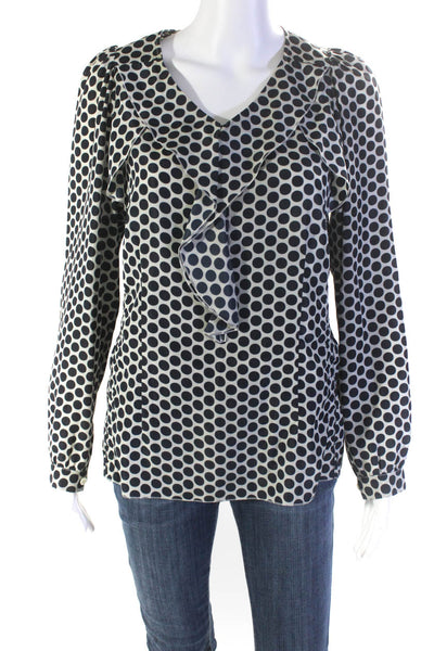 Marni Women's V-Neck Long Sleeves Polka Dot Blouse Size 38