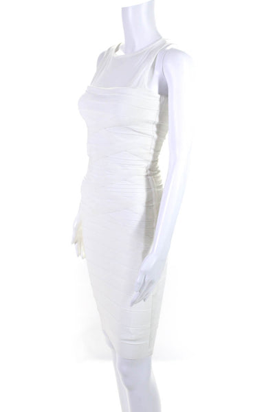 Dress the Population Womens Striped Zipped Textured Bandage Dress White Size XS