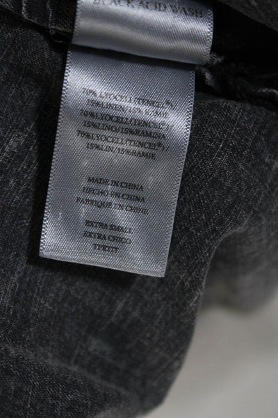 Rails Womens Acid Wash Ruffled Collar Cap Sleeve Button-Up Blouse Black Size XS