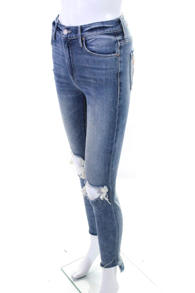 Mother Womens Distressed Denim High Rise Zip Up Skinny Jeans Pants Blue Size 24