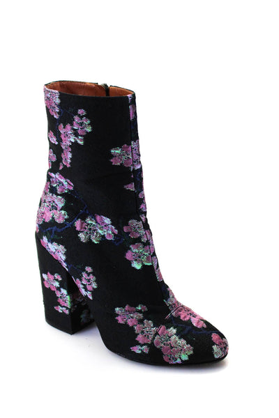 Dries Van Noten Womens Side Zip Block Heel Metallic Floral Booties Black Pink 38
