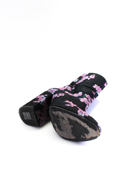 Dries Van Noten Womens Side Zip Block Heel Metallic Floral Booties Black Pink 38