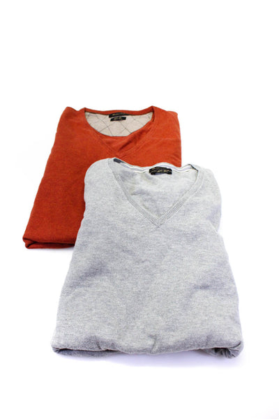 Massimo Dutti Mens Cotton Knit V-Neck Sweaters Orange Size XL Lot 2