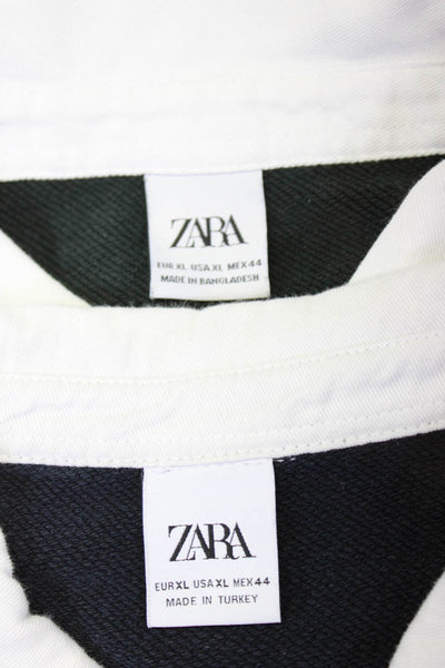 Zara Mens Collared Long Sleeve Polo Shirts Navy Blue Size XL Lot 2