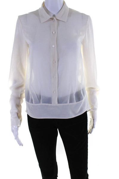 Theyskens Theory Womens Silk Crepe V-Neck Long Sleeve Blouse Top White Size P