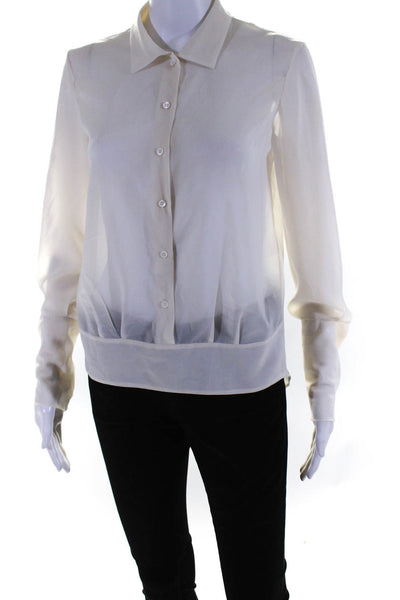 Theyskens Theory Womens Silk Crepe V-Neck Long Sleeve Blouse Top White Size P