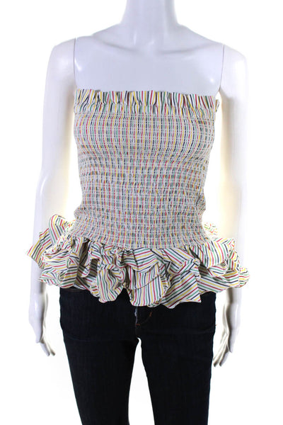 Petersyn Womens Cotton Off the Shoulder Smocked Ruffle Blouse Multicolor Size S