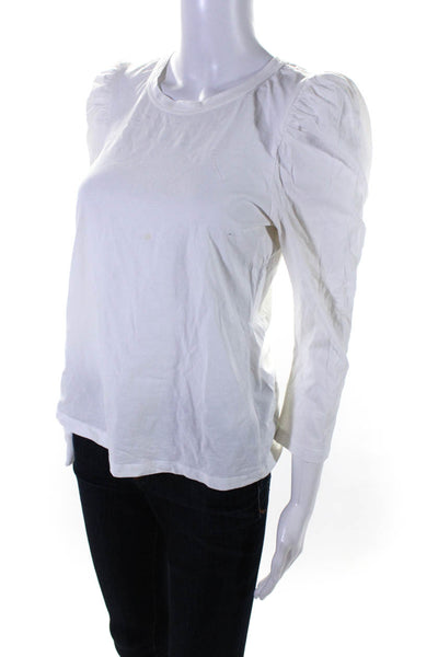 ALC Womens Pleated Shoulder Long Sleeved Round Neck T-Shirt Blouse White Size M